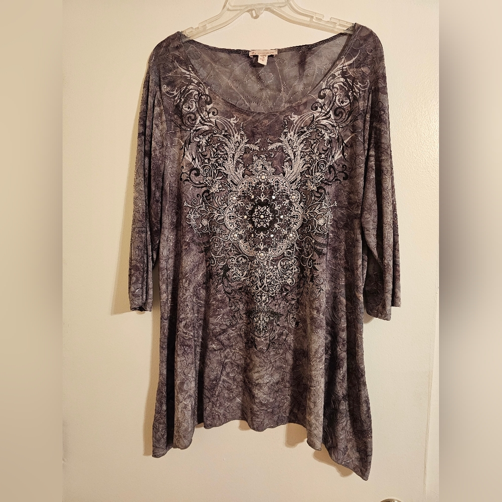Dress Barn gray flowy blouse with sparkles size 1X
